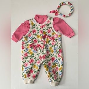 Hopscotch Vintage Floral Print baby Jumpsuit With Heart Buttons 12 Months 3 pc